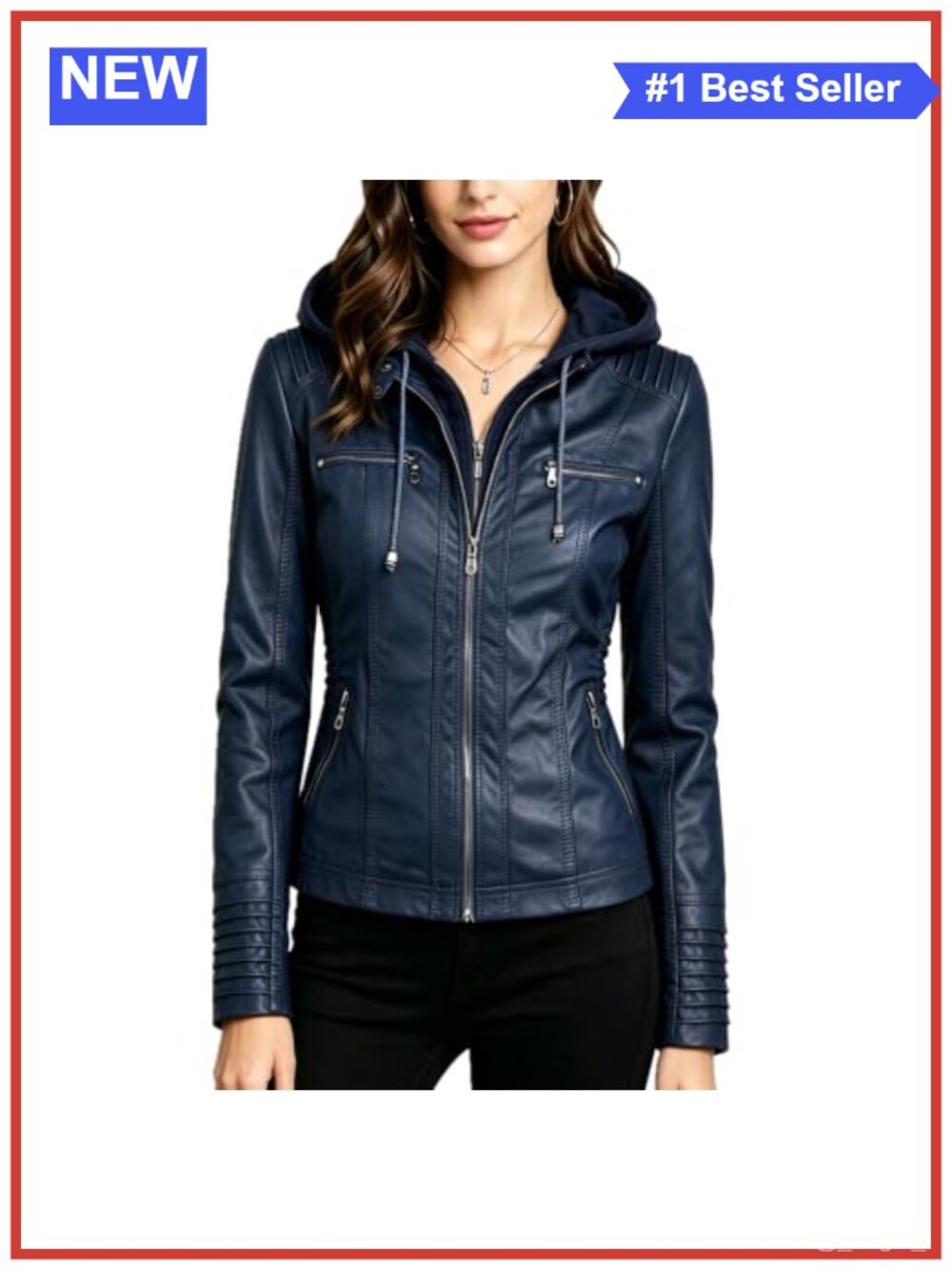 Faux Leather Jacket Women Biker Motorcycle Hooded Slim Fit